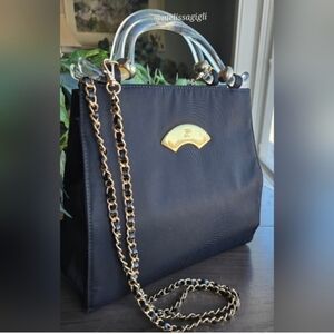 Karl Lagerfeld Vintage Nylon Bag With Acrylic Top Handles And Crossbody Strap